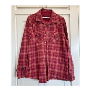 Wrangler 20X red plaid pearl snap western shirt men's 2XL